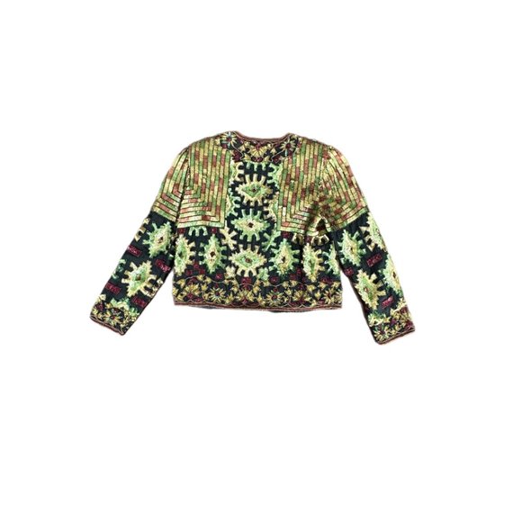 Vintage Adrianna Papéll Beaded & Sequined Crop Jacket | Size Small - Picture 6 of 8